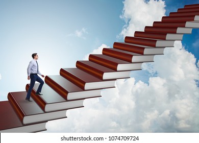 Businessman Student Climbing The Ladder Of Education Books