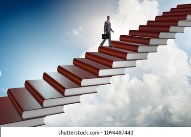 Businessman Student Climbing The Ladder Of Education Books