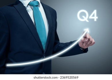 Businessman in suit drawing business growth data chart with diagram, report on company investment progress, quarterly report, Q4 fourth quarter - Powered by Shutterstock