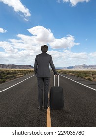 Businessman Suit Suitcase Walking On Road Stock Photo 229036780 ...