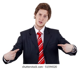 Businessman Suit Tie Pointing Fingers Himself Stock Photo 51594520 ...