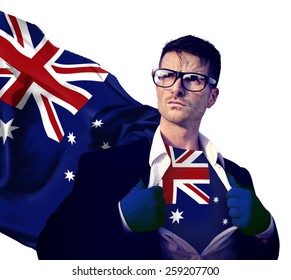 Businessman Superhero Country Australian Flag Culture Power Concept