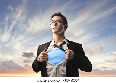 Businessman With Superhero Suit Under His Skirt