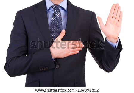 Businessman taking oath.