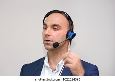 Businessman Talking To Voice Technology Workflow Headset