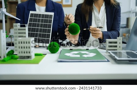 Businessman team using computer on CO2 emission reduction concept with global warming icon. along with climate, energy, sustainability, environment. 