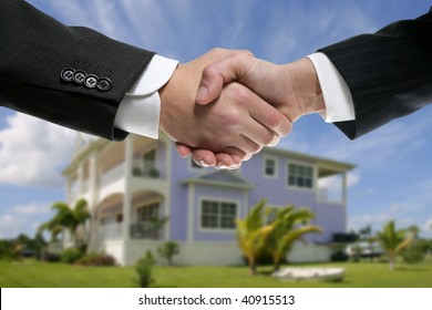 Businessman Teamwork Real State House Partners Shaking Hands Handshake [Photo Illustration]