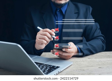 Businessman tick mark to rejected and approve document checklist.check problem solution management with QA and QC, filling out the online survey form, Answer test questions, Take an assessment.