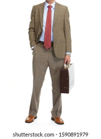 Businessman In A Tie With Brief Case. Isolated On White Background