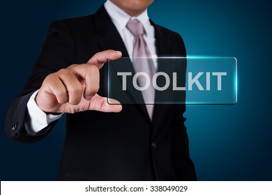 Businessman with toolkit text label.