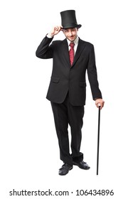 Businessman with Top Hat and walking stick in a suite