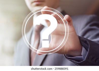 Businessman touch button interface question icon web - Powered by Shutterstock - Get 15% off with code: PIKWIZARD15