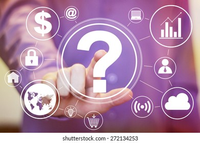 Businessman touch button interface question icon web set