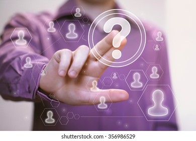 Businessman touch button interface question icon web
