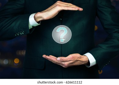 Businessman touch button interface question icon web..