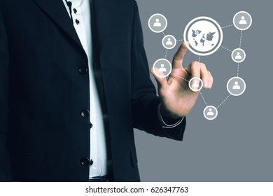 Businessman touch button interface web map icon - Powered by Shutterstock