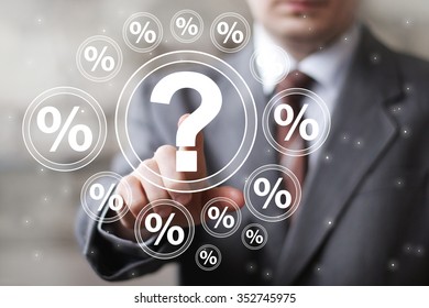 Businessman touch button question interface web percent