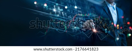 Businessman touch investment growth graph chart and analysing growth achievement diagram data trading and exchange, Stock market, Investment, Banking and dynamics of financial growth of business