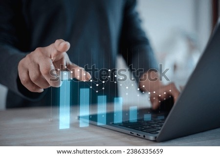 Businessman touch investment growth graph chart and analysing growth achievement diagram data trading and exchange, Stock market, Investment, dynamics of financial growth of business