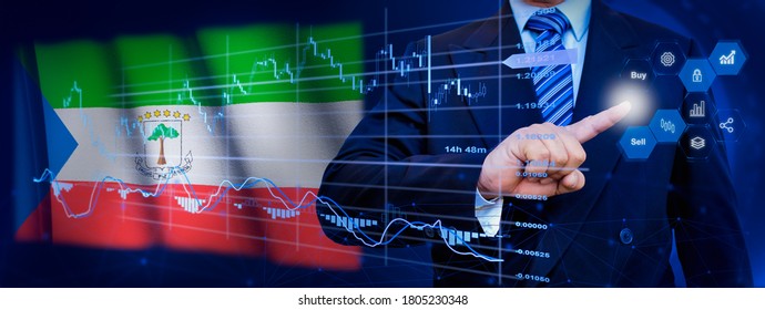 Businessman touching data analytics process system with KPI financial charts, dashboard of stock and marketing on virtual interface. With Equatorial Guinea flag in background. - Powered by Shutterstock - Get 15% off with code: PIKWIZARD15