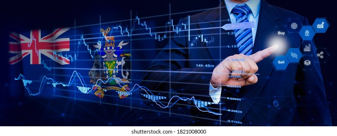 Businessman touching data analytics process system with KPI financial charts, dashboard of stock, marketing on virtual interface. With South Georgia and the South Sandwich Islands flag in background. - Powered by Shutterstock