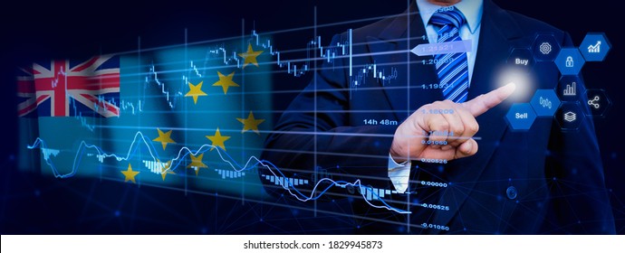 Businessman touching data analytics process system with KPI financial charts, dashboard of stock and marketing on virtual interface. With Tuvalu flag in background.