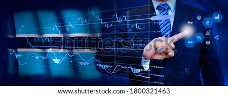 Businessman touching data analytics process system with KPI financial charts, dashboard of stock and marketing on virtual interface. With Botswana flag in background.