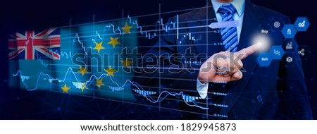 Businessman touching data analytics process system with KPI financial charts, dashboard of stock and marketing on virtual interface. With Tuvalu flag in background.
