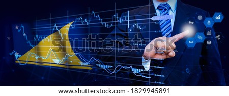 Businessman touching data analytics process system with KPI financial charts, dashboard of stock and marketing on virtual interface. With Tokelau flag in background.