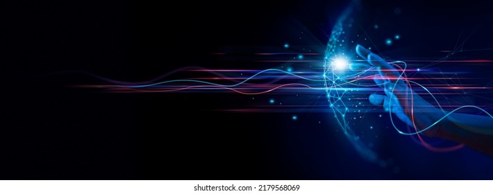 Businessman touching global network connection and data exchanges on internet network and digital software development, Algorithm and data science. social networking and communication. - Shutterstock ID 2179568069