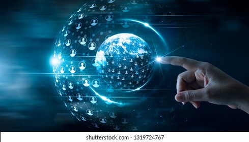Businessman touching global network and data customer connection on space background - Shutterstock ID 1319724767