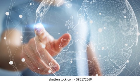Businessman touching global network and data exchanges over the world 3D rendering - Powered by Shutterstock - Get 15% off with code: PIKWIZARD15