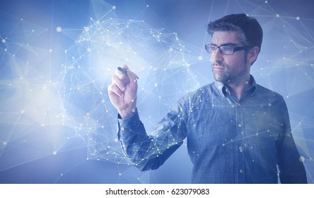 Businessman Touching Linked Balls Stock Photo 623079083 | Shutterstock