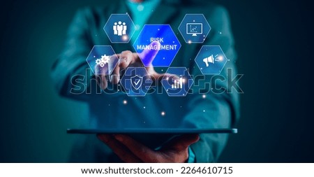 businessman touching on risk management and assessment for business investment concept. business, technology, internet and network concept, forecasting evaluation financial business concept.