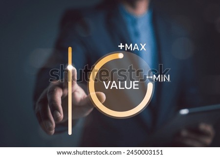 Businessman touching virtual screen process icon progress for increasing value added to business product and service concepts. benefit growth and development in business. Quality control. Value up.