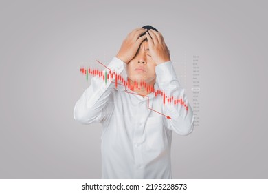 Businessman Trader Investor Stock, Feeling Disappointed With Negative Dynamics Unhappy Gesture. Stock Market Investments Analysis And Digital Assets. Business Finance And Investment Concept.