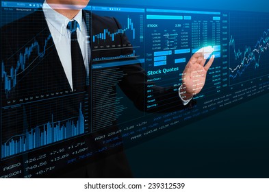 Businessman Trading Stock By Futuristic Screen Interface