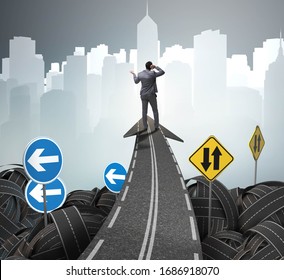 Businessman In Uncertainty Concept On Road Intersection Crossroa