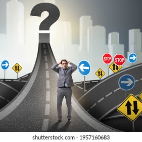 Businessman In Uncertainty Concept On Road Intersection Crossroa