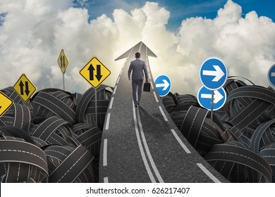 Businessman In Uncertainty Concept On Road Intersection Crossroa