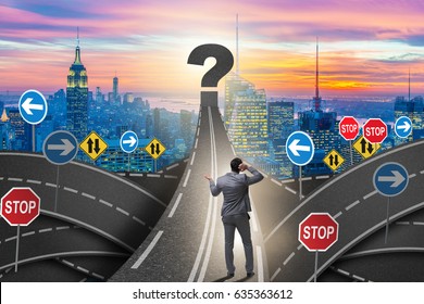 Businessman In Uncertainty Concept On Road Intersection Crossroa