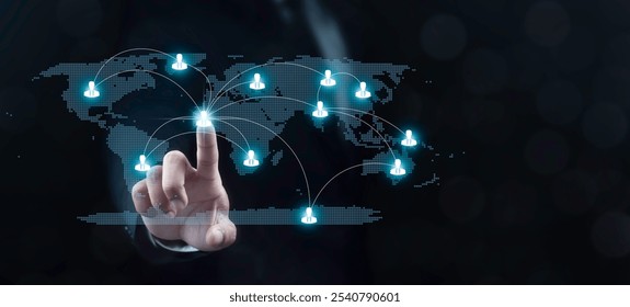 Businessman use Digital network interconnected people on social media icons, symbolizing the growth in online community. business online network system concept. - Powered by Shutterstock