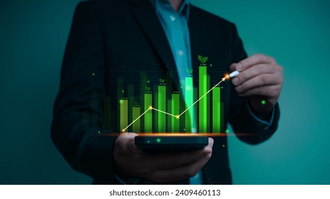 Businessman use laptop analyzing sustainability company growth with digital virtual graphics, Increase revenue asset and profit, financial data for long term investment.	
 - Powered by Shutterstock