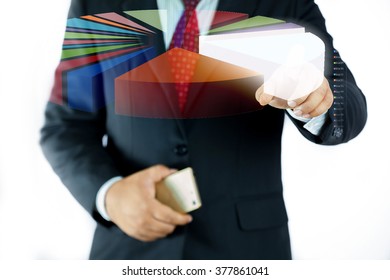 Businessman Use Smart Phone With Digital Screen Float Out Of Graph Plotter Selective Focus Graph