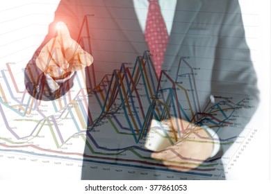 Businessman Use Smart Phone With Digital Screen Float Out Of Graph Plotter Selective Focus Graph