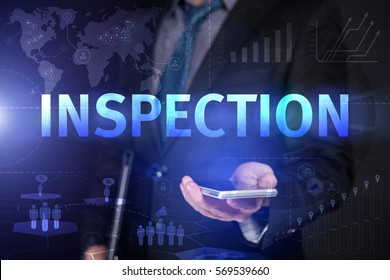 Businessman Use Smartphone And Selecting Inspection, Touch Screen. Virtual Icon. Graphs Interface. Business Concept. Internet Concept. Digital Interfaces