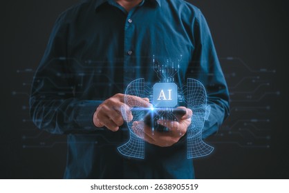 Businessman use smartphone working with ai icon and digital file interface in AI document management system concept. Perfect for automation paperless workflow data processing smart office