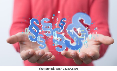Businessman using 3D rendering digital paragraph law symbol