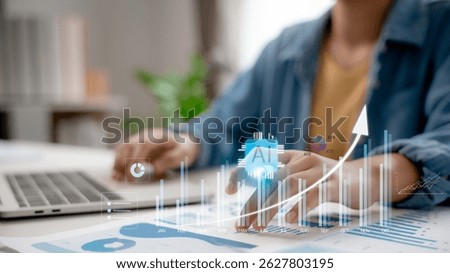 Businessman using AI data analytics to increase profits with interactive graph interface