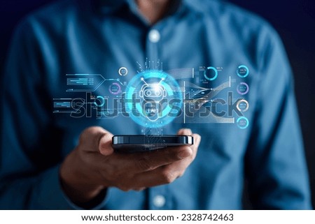 Businessman using ai technology. chat bot with AI Artificial Intelligence generate. Futuristic technology, robot in online system. Business in future to invest and develop corporate concept.